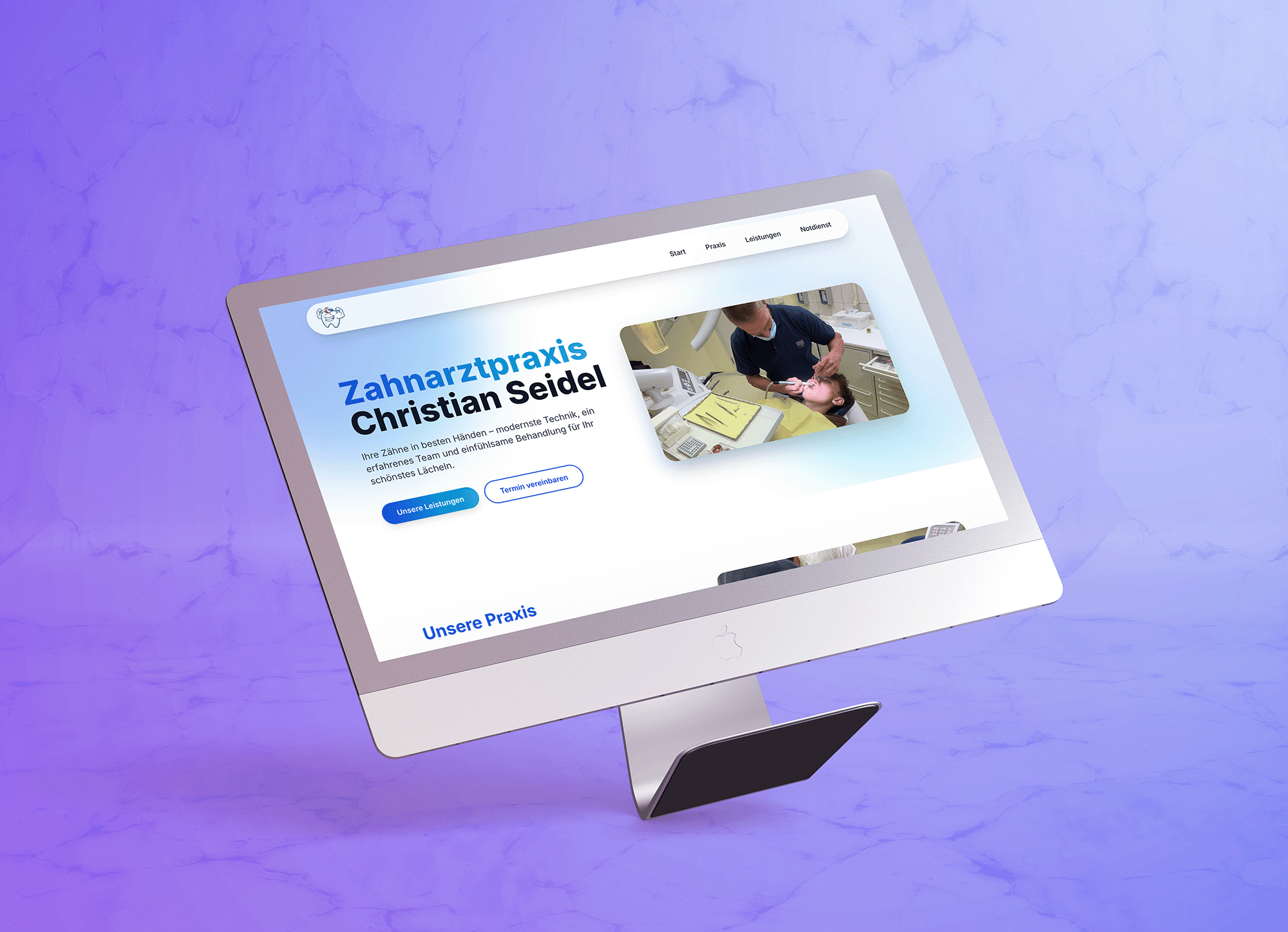 Website der Zahnarztpraxis Seidel auf dem iMac